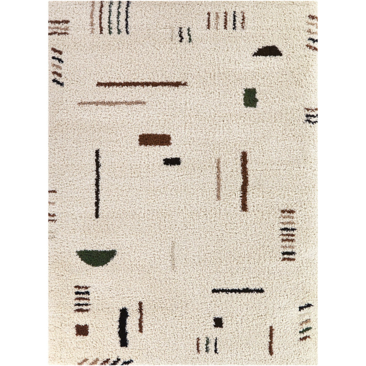 Marjanne Cream/Green Boho Moroccan Shag Area Rug
