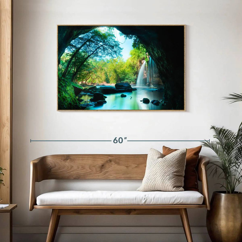Cascade de la grotte thaïlandaise, Cadre flottant en bois naturel, 43 po x 29 po