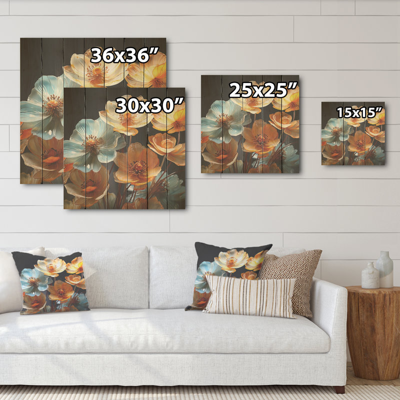 «Buttercups», art mural sur bois de pin naturel, H 36 po x l 36 po