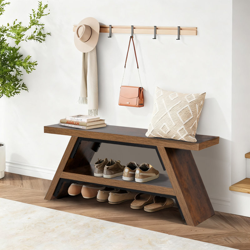 Banc de rangement pour chaussures 55 "L, H 17,72 po x l 55 po x P 11,61 po, Brun rustique