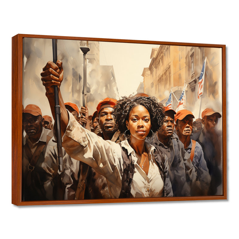 Art afro-américain puissant - Art mural afro-américain, 34" H x 44" W, Cadre flottant brun