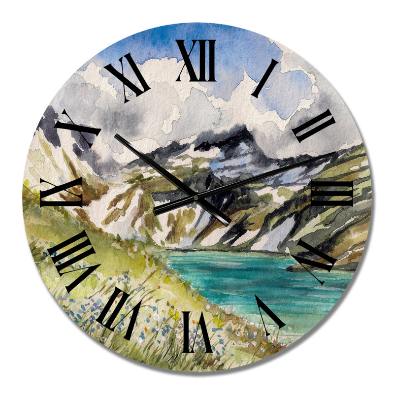 Paysage avec rivière bleue dans les montagnes - Horloge murale, Petit
