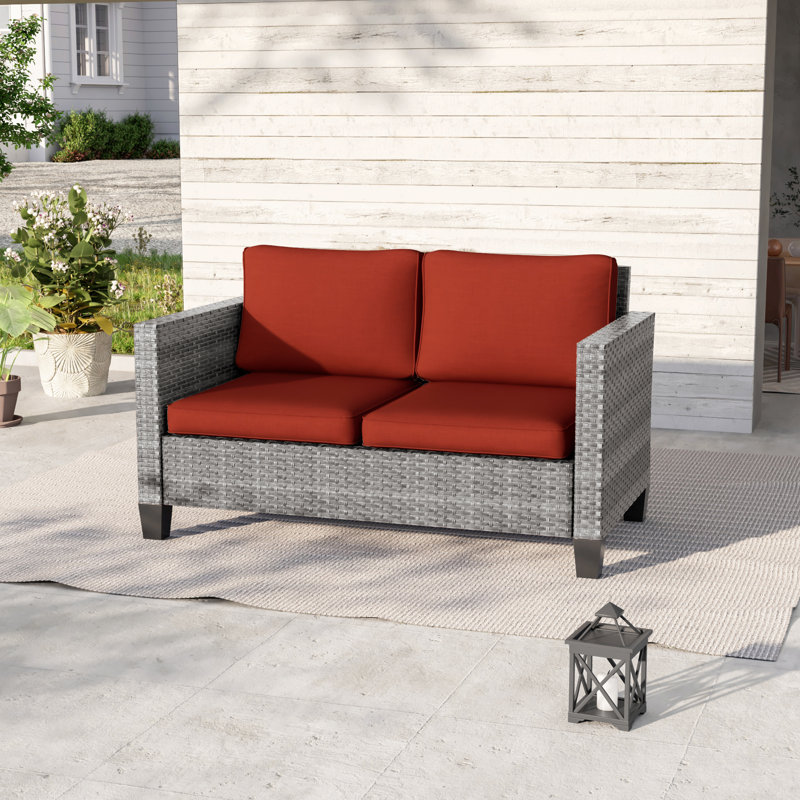 Canapé d'extérieur pour causeuse de patio, Rouge rouille, Gris
