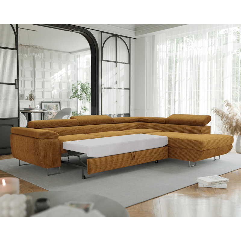 4 Seater Sofa Bed, Right Hand Facing, Brown