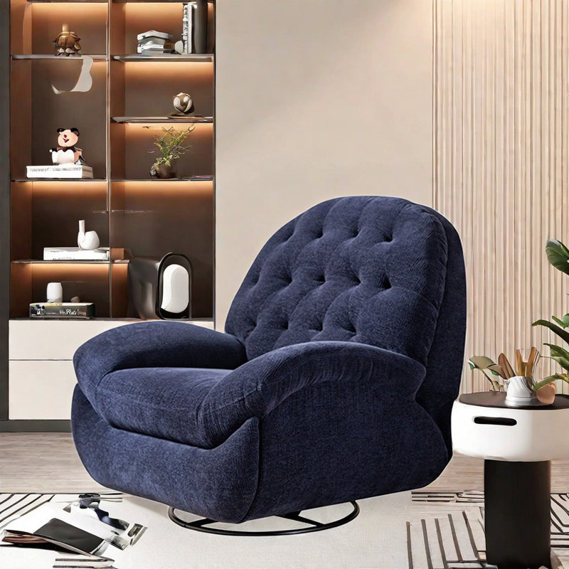 Nikeyia Upholstered Swivel Recliner, Blue