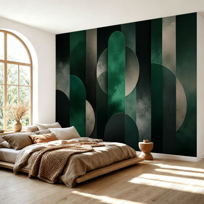 Papier peint adhésif à motifs géométriques abstraits en forme d'arche, vert émeraude foncé, gris anthracite, papier autocollant amovible, décoration murale pour salon