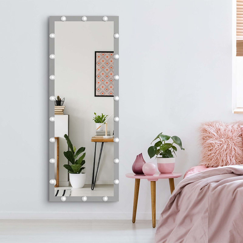 Hollywood Full Length Mirror With 3 Color Modes Touch Control Lighted For Dressing Room, Bedroom, Hotel, Silver