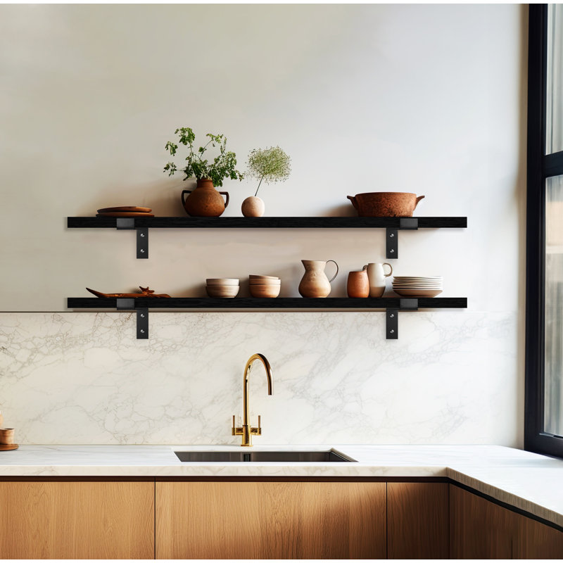 Arriyanah 2 Piece Solid Wood Bracket Shelf, Grey, 1" H x 40" W x 7" D