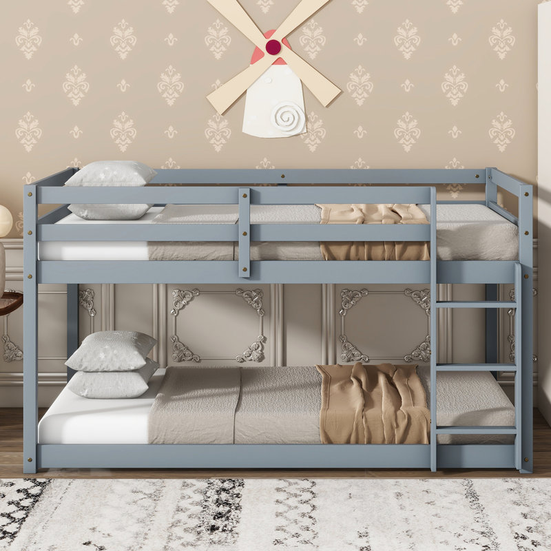Lit simple surélevé en bois d'hévéa massif, gris - pour un lit grimpant confortable et sécuritaire, Gris
