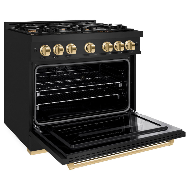 ZLINE Autograph 36" Classic Black Stainless Gas Range w/ 6 Burners & Gold Accents, Polished Gold