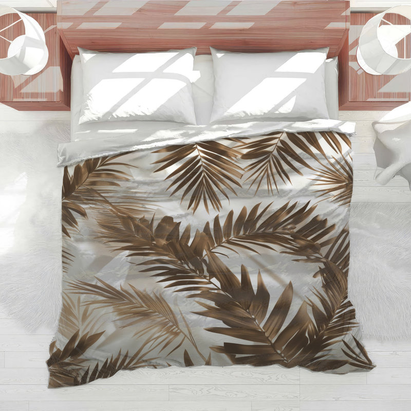 Palm Leaf Shadows Comforter, Twin, Medium Brown Light Beige