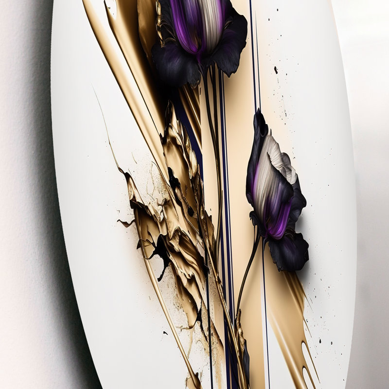 Fleur mauve sur fond abstrait, art mural rond sur métal, L 36 po x H 36 po