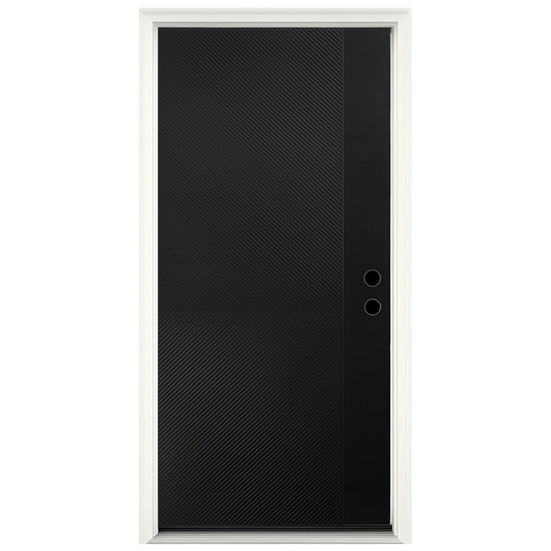 36" X 80" Contemporary Pure Black Fiberglass Front Door, Left Hand/Inswing