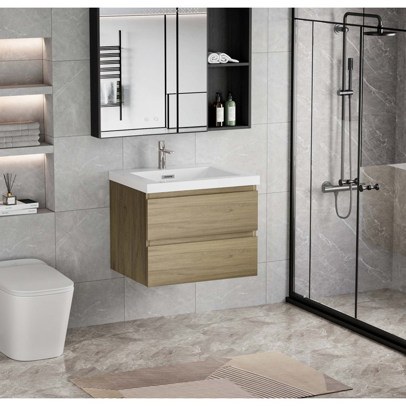 Meuble-lavabo flottant avec lavabo, Chêne