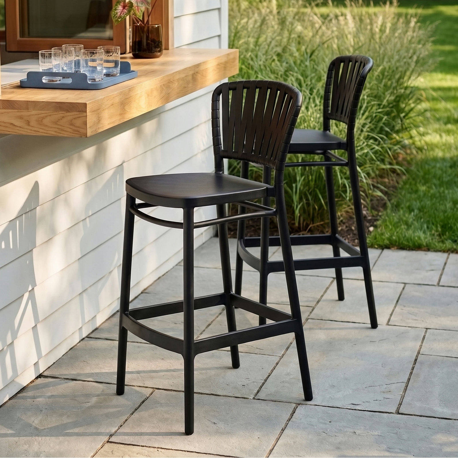 Newport Patio Bar Stool, 29.5", Black