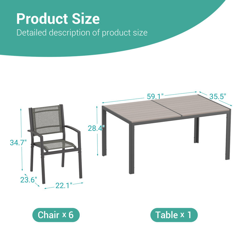 7-Piece Patio Dining Chair Sets PVC-coated polyester Bistro Chairs with Dining Table, Gray