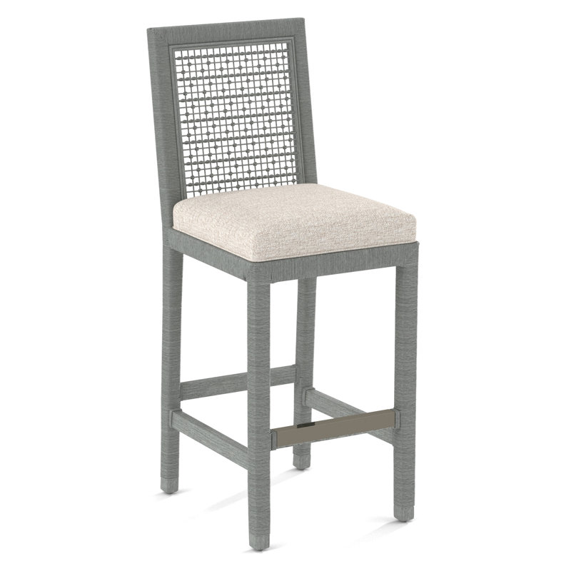 Pine Isle Bar Stool, Sunbrella Beige Pinstripe; 6205-74, Nickel