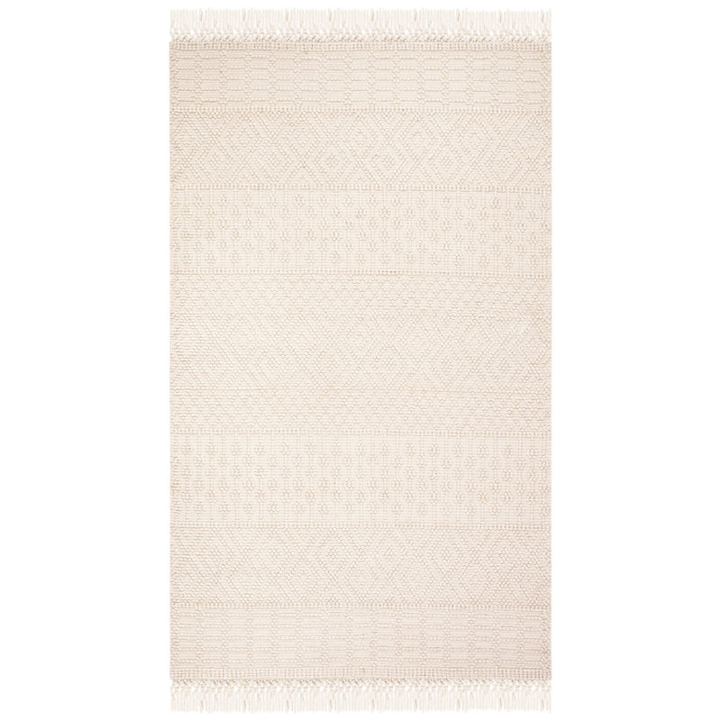 Aldeline Hand-Woven Flatweave Wool Ivory Area Rug, Rectangle 122 x 183cm