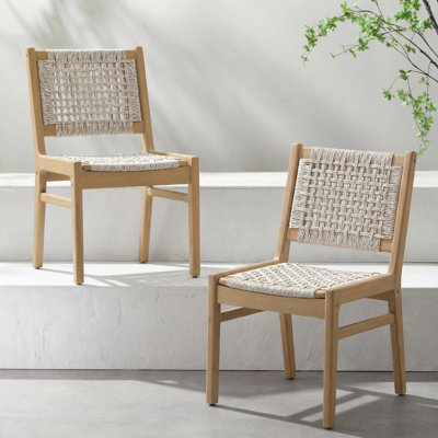 Solvire Modern Coastal Acacia Wood & Handwoven Wicker Outdoor Dining Chairs