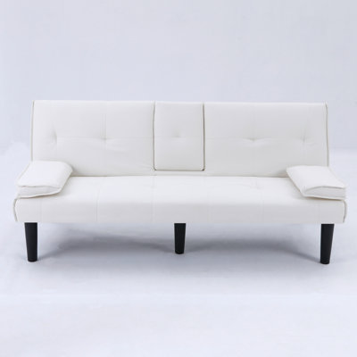 The 67-Inch White PVC Multi-Functional Sofa Bed, With A Foldable And Cup Holder Design, Makes It Extremely Convenient To Turn The Living Room Into A Guest Room