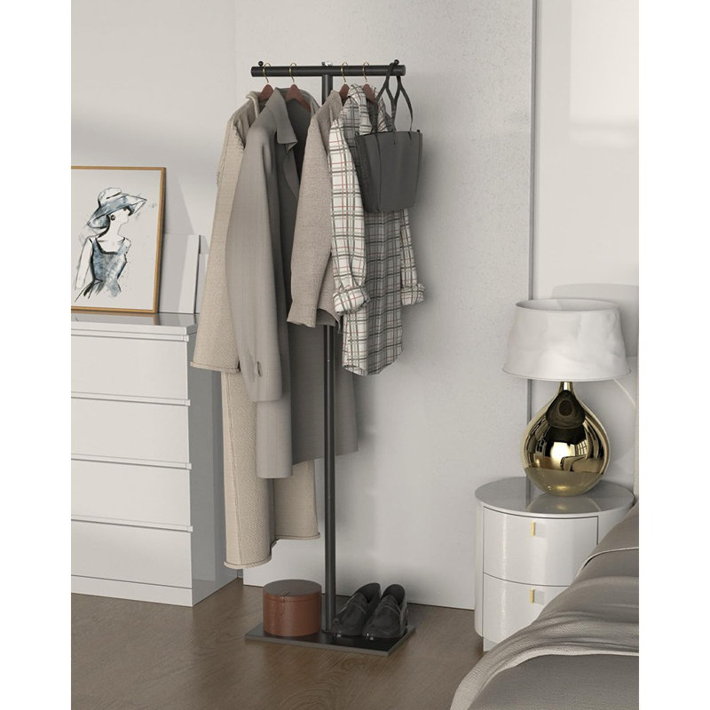 Freestanding T-Shaped Coat Rack – Heavy-Duty Metal Coat Tree With Rock Slab Base For Boutiques, Hallway & Entryway [Black] – [Metal / Modern / Freestanding]