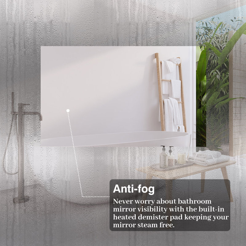 80x60cm Rectangular LED Mirror with Bluetooth,Adjustable LED Brightness,3 LED Colors,Anti-fog, 60cm x 80cm