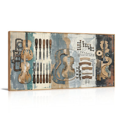 Ensemble de 1 tableau sur toile représentant des outils pour violon