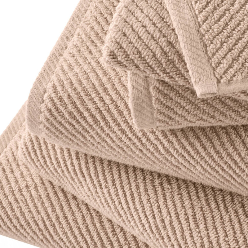4-Piece 100% Cotton Quick Dry Diagonal Ribbed 4Pcs Hand Towel Set, Beige