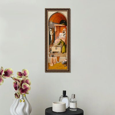 Reproduction d'art encadrée, "La mort et l'avare" par Hieronyme Bosch, décoration murale (cadre doré en relief rétro, 16 po x 36 po)
