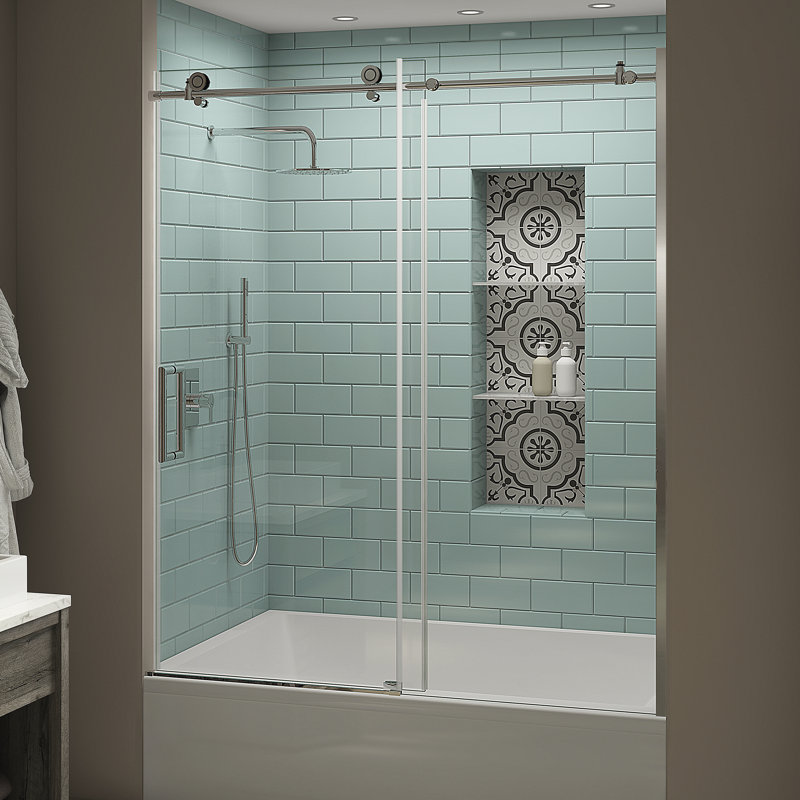 Coraline XL  56 W x 70 H Single Sliding Frameless Tub Door, Left Opening, Chrome