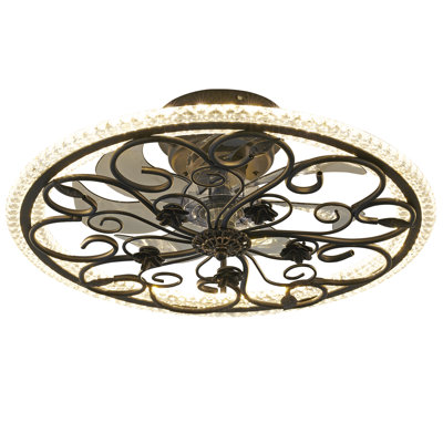 Ventilateur de plafond en cage de 20 po avec lumière et télécommande, Fandelier industriel fermé noir rustique, plafonnier encastré à profil bas, 3 CC à intensité variable, moteur en cuivre 6 vitesses réversible avec APP pour la chambre à coucher, salon, chambre de bébé