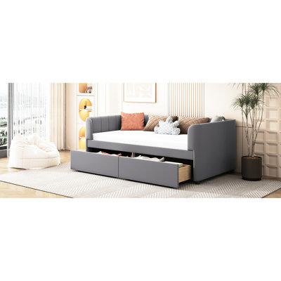 Velvet Twin Daybed With Ergonomic And 2 Space Drawers In Back Design For Storage