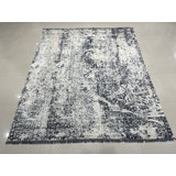 7x9 Ivory Hand-Knotted Wool Pixelated Distressed Abstract Modern Contemporary Carpet Rug