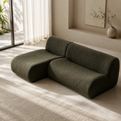 Causeuse modulaire incurvée de 92 po avec méridienne, siège à boucle profonde en sherpa, à compression, sans assemblage