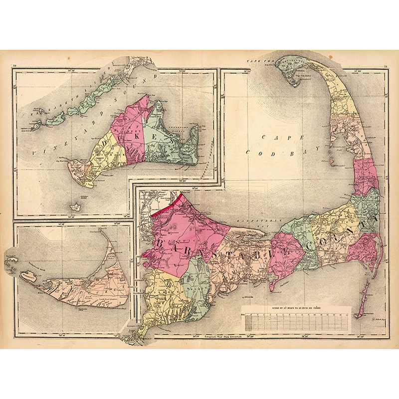 «1871 Cape Cod Map», impression sur toile, H 18 po x l 24 po