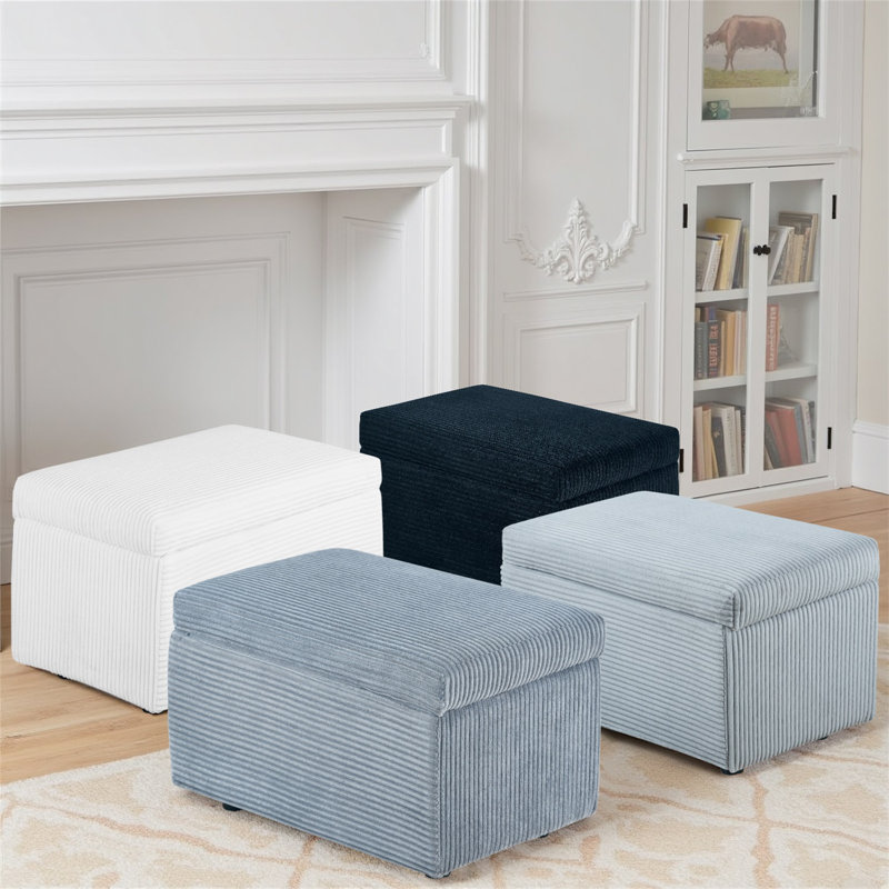 Large Corduroy Storage Ottoman Bench, Rectangular Foot Rest With Hidden Storage For Bedroom, Living Room, Or Entryway, Black