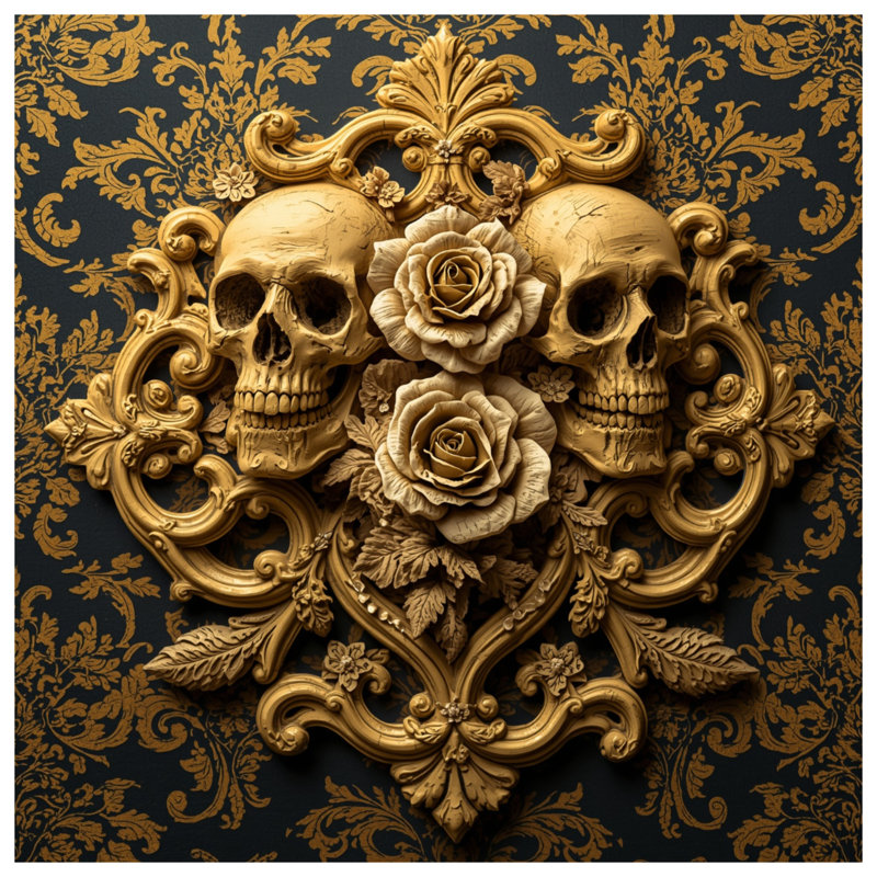 Rideaux de douche Gold Skulls Roses, L 70 po x H 93 po