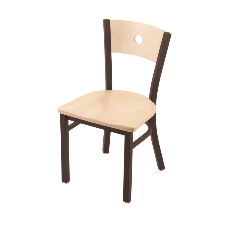Chaise de salle à manger en bois massif Voltaire, Nickel anodisé, Chêne Naturel
