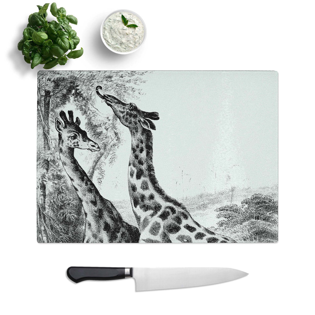 Tempered Glass Two Giraffes by John Karst Chopping Board