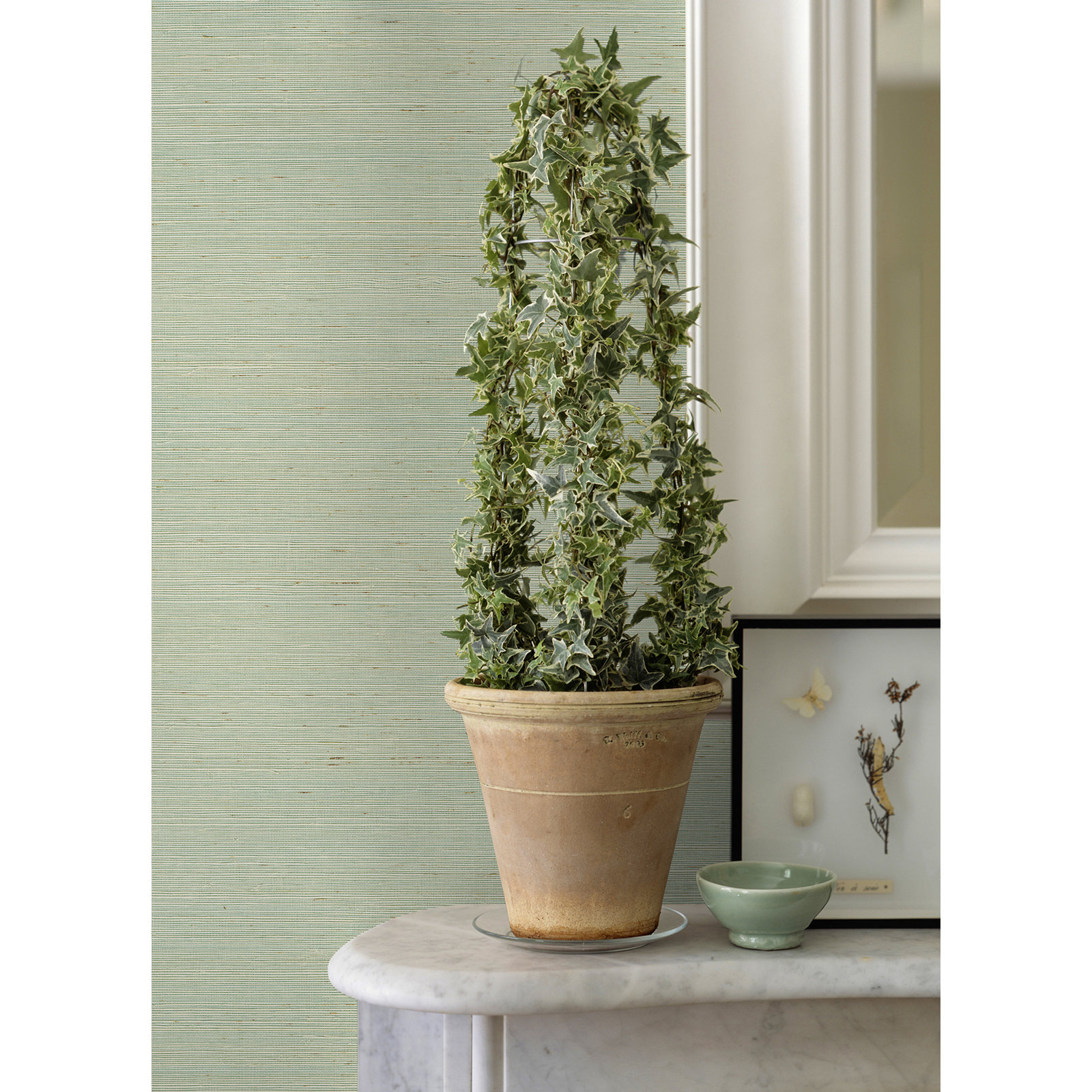 Hamza Modern Grass Cloth Abstract Wallpaper, Seafoam, 36" W x 24' L