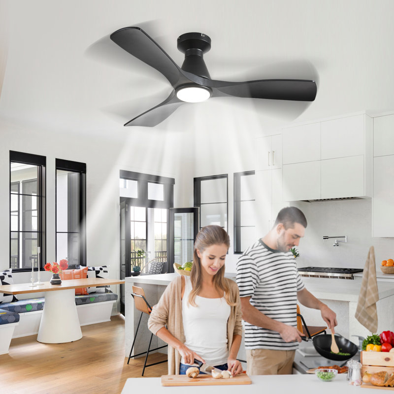 Ventilateur de plafond encastré noir intelligent de 42 pouces avec lumières et télécommande, ventilateur d'intérieur à 3 pales à intensité variable fonctionne avec la télécommande Alexa
