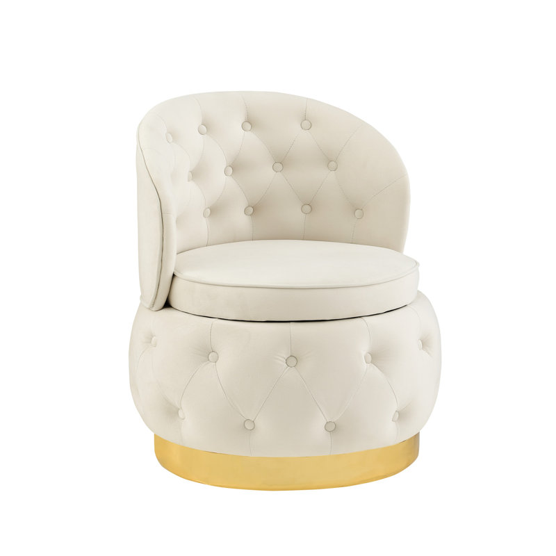 Fauteuil d'appoint pivotant à 360 degrés avec rangement - Velours beige rembourré large pour chambre à coucher ronde salon chic