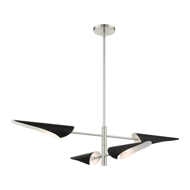 Lustre linéaire moderne unique à 4 lumières Cortina, Nickel brossé, Noir
