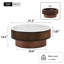 Table basse ronde de 31,49 po avec rangement, petite table basse moderne avec plateau à motif de marbre blanc et base cannelée en bois massif, table centrale pour salon, appartement, bureau