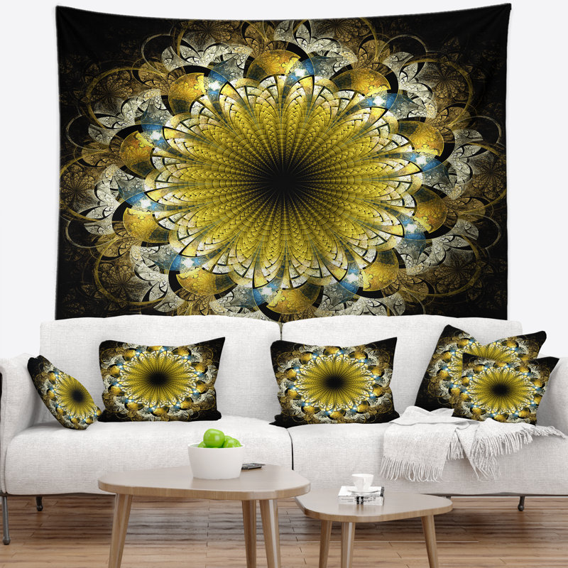 Tapisserie fleur abstraite fractale, H 32 po x l 39 po