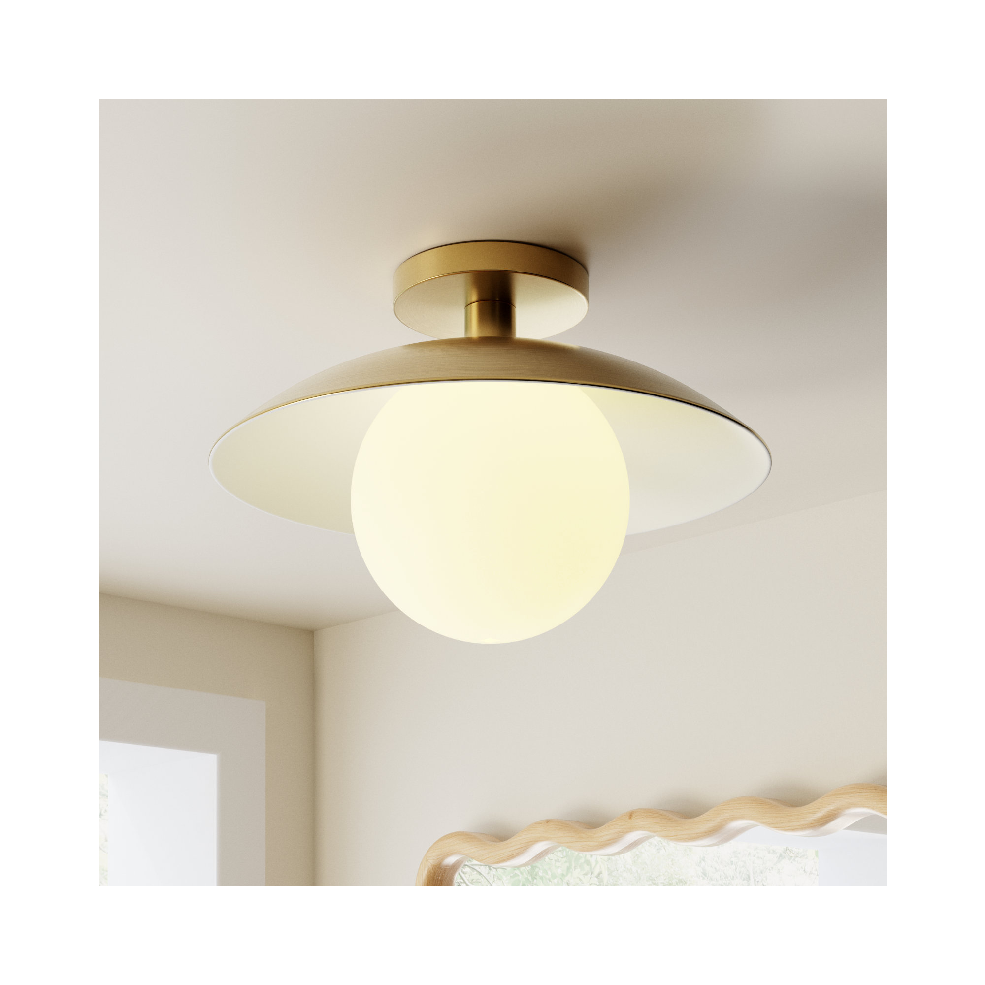Robin Single Light Glass Semi Flush Mount, Brass
