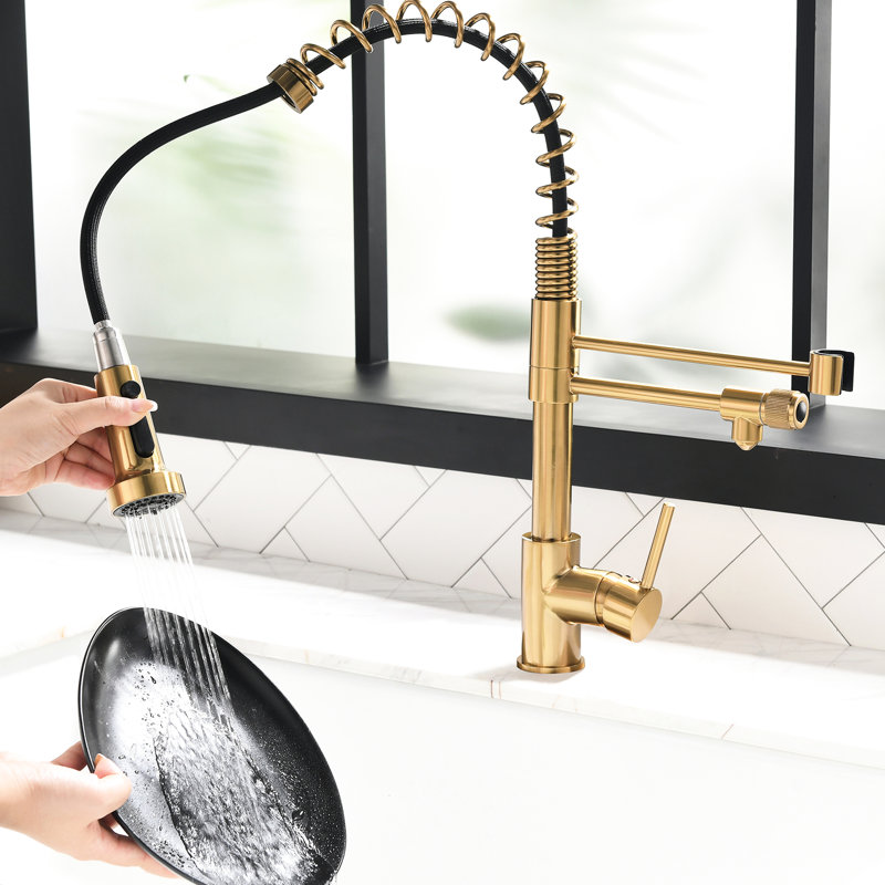 Pull Down Water Filter Kitchen Faucet, Purifier Drinking Tap, Black And Nickel Gold, Outlet For Sink Independent Cold Hot Supply Quality