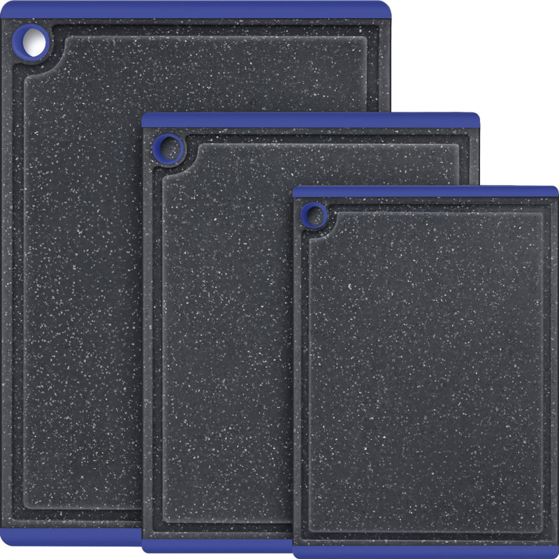 Blue and Black Rectangular Plastic Cutting Board Set, 3-Piece