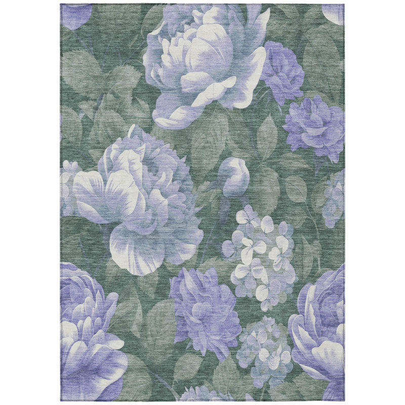 Tapis extérieur lavable et floral 5 pi x 8 pi lavande et vert olive