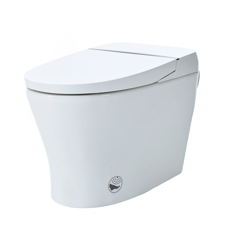Heated Seat Smart Toilet  Without Bidet, Upmarket Compact Dual Flush Toilet 1/1.28 GPF, Tank Less Toilet With Adjustable Temp Heated Seat, Foot Sensor Flush, White Night Light, Knob Control,Auto Flush